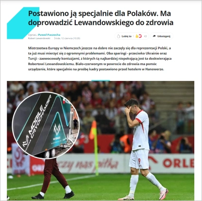 Okladka artykulu Interii o kriokomorze dla Roberta Lewandowskiego